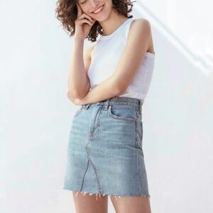 Everlane NWT The Denim Reconstructed Skirt vintage light blue with a raw hem 24